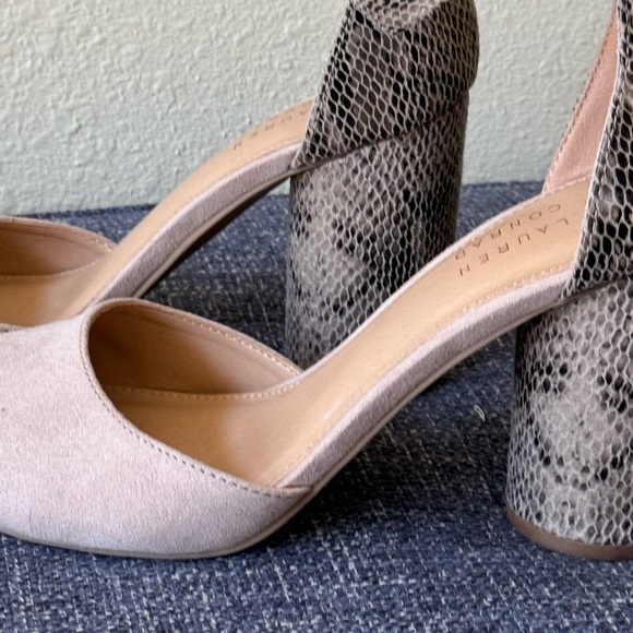SNAKE PRINT HEELS. CLOSED TOE, ANKLE STRAP LAUREN CONRAD HYDRANGEA SHOES. GUC - Picture 11 of 16